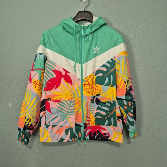 Adidas Windbreaker Jacket Womens Small Colorful Tropicalage Tropical Hooded - Picture 5 of 16